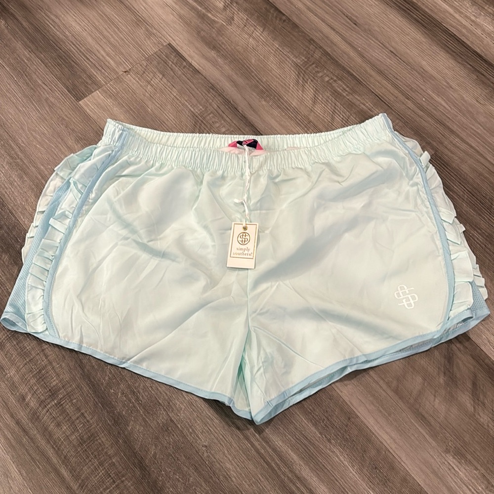 Women's Light Blue Ruffle Trim Shorts Nwot!!